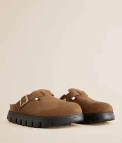 Papillio by Birkenstock® Boston Chunky Leather Clog Dark Tea
