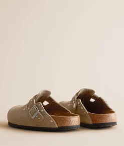Birkenstock® Boston Rivet Border Suede Clog Taupe Clearance