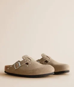 Birkenstock® Boston Rivet Border Suede Clog Taupe Clearance
