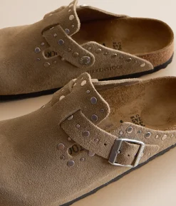 Birkenstock® Boston Rivet Border Suede Clog Taupe Clearance