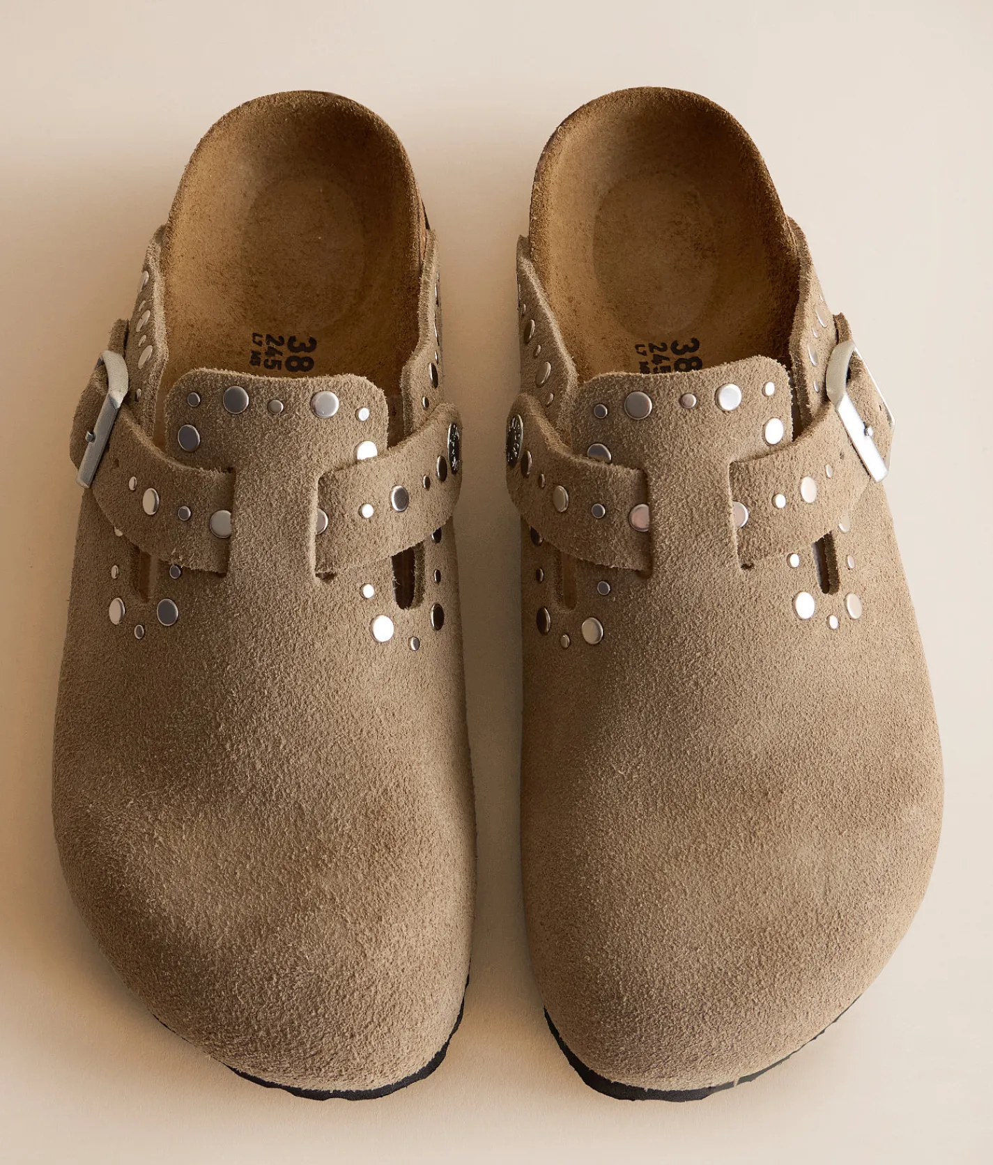 Birkenstock® Boston Rivet Border Suede Clog Taupe Clearance