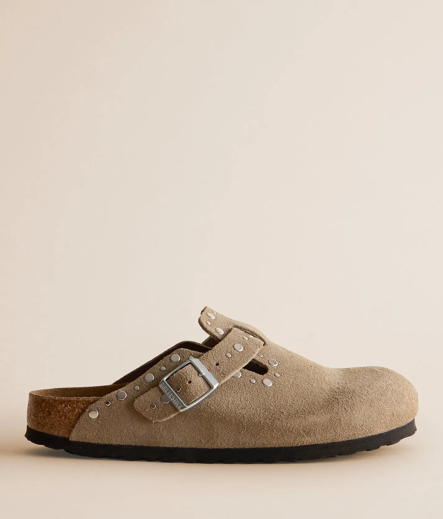 Birkenstock® Boston Rivet Border Suede Clog Taupe Clearance