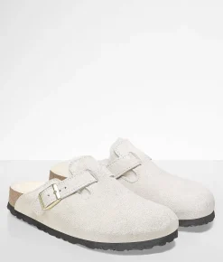 Birkenstock® Boston Suede Shearling Clog Antique White Discount