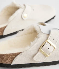Birkenstock® Boston Suede Shearling Clog Antique White Discount