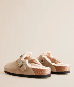 Birkenstock® Boston Suede Shearling Clog Taupe Sandcastle Online