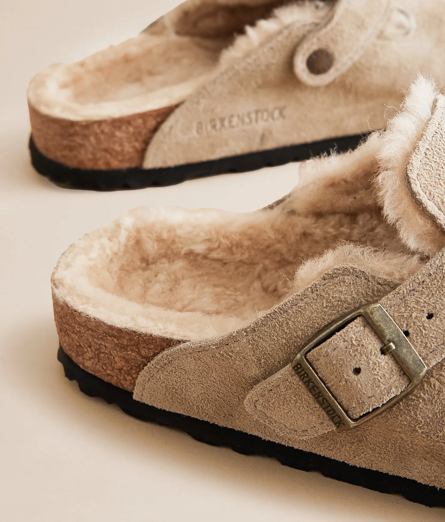 Birkenstock® Boston Suede Shearling Clog Taupe Sandcastle Online