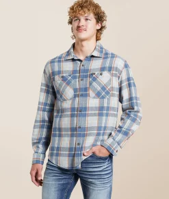 Tops | Brixton Bowery Flannel Shirt Blue Soft Blue Orange