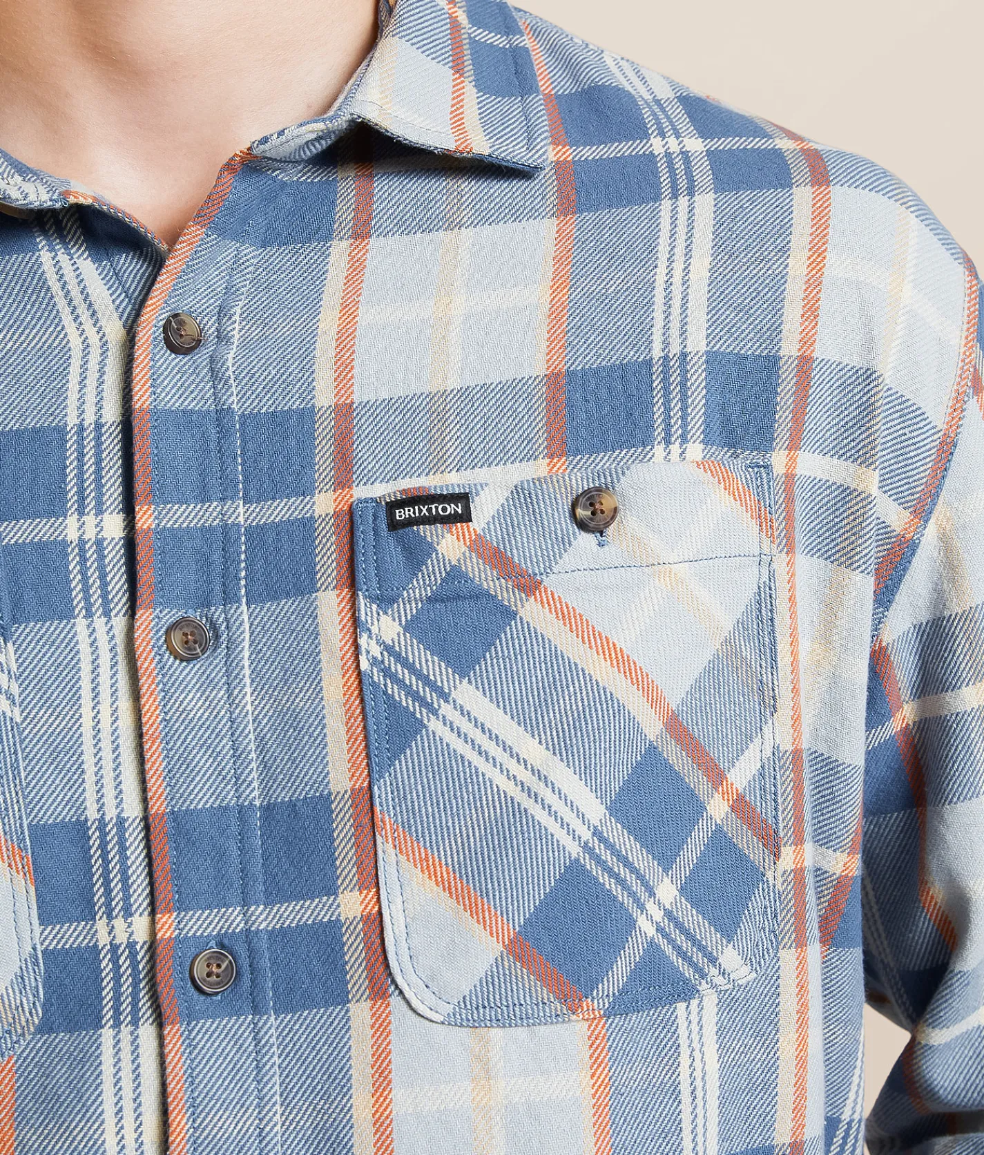 Tops | Brixton Bowery Flannel Shirt Blue Soft Blue Orange