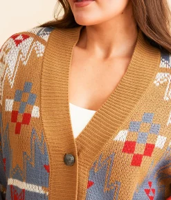 Wrangler® Boxy Cardigan Sweater Red Blue Brown New