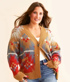 Wrangler® Boxy Cardigan Sweater Red Blue Brown New