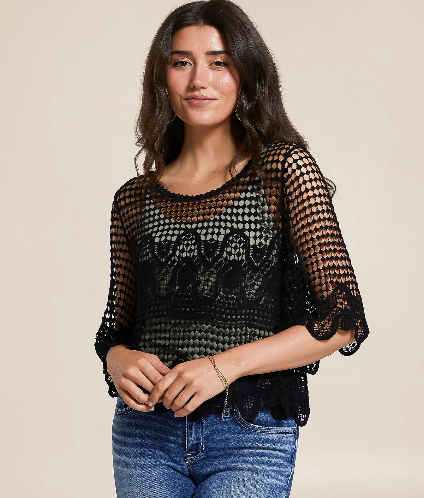Veveret Boxy Crochet Top Cream Best