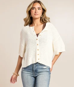 Tops | Blu Pepper Boxy Cropped Cardigan Sweater Cream