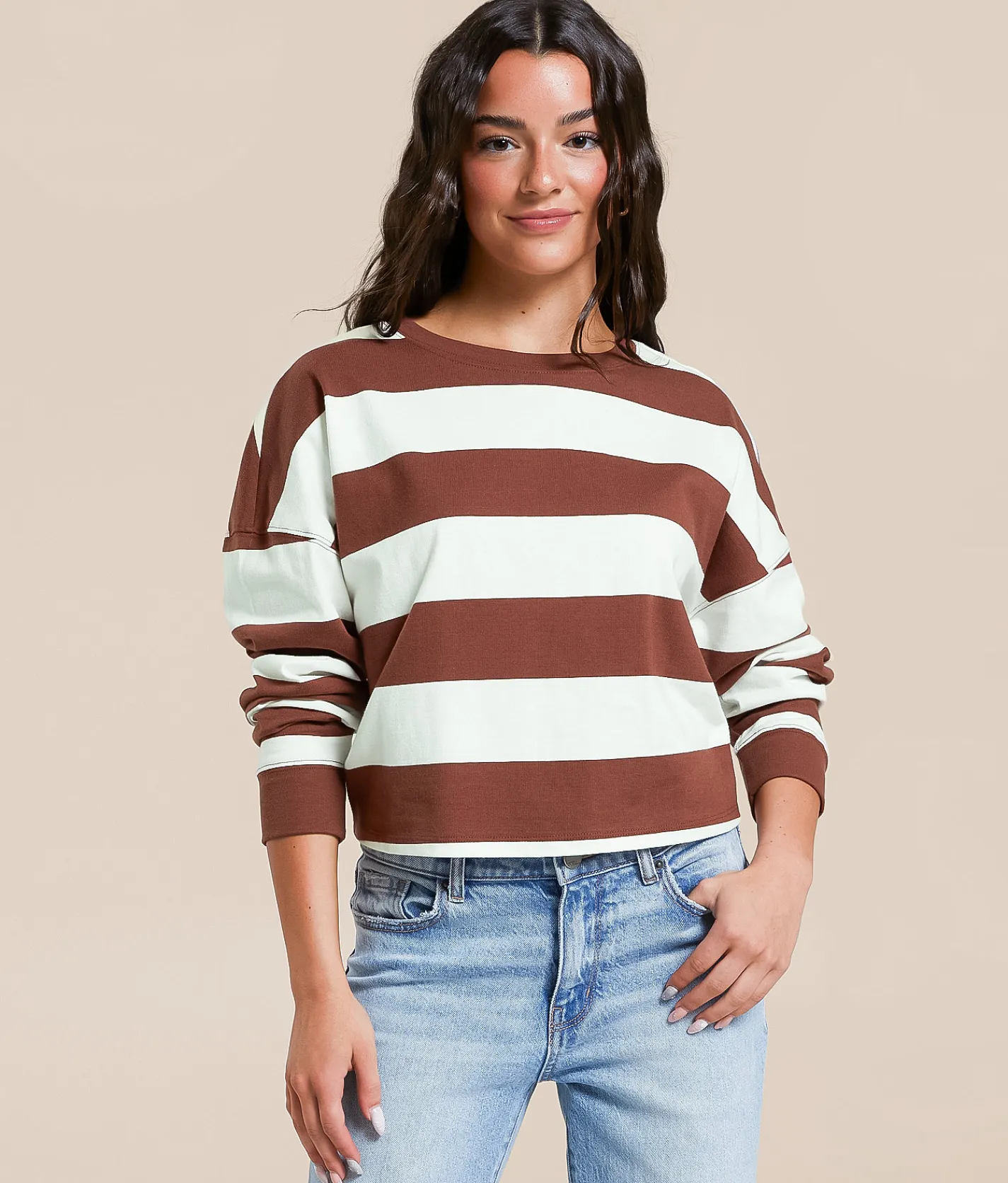 FITZ + EDDI Boxy Rugby T-Shirt Sable Gardenia Discount