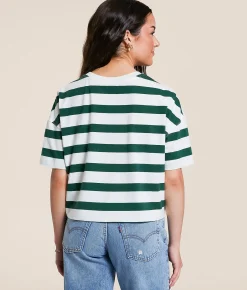 FITZ + EDDI Boxy Striped T-Shirt Hunter Green White Discount