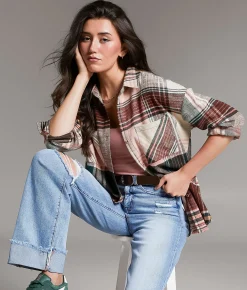 Tops | BKE Boyfriend Plaid Flannel Shirt Dusty Pink