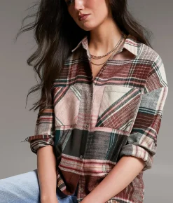 Tops | BKE Boyfriend Plaid Flannel Shirt Dusty Pink