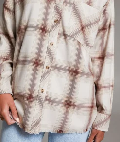 BKE Boyfriend Plaid Shirt Cream Choc Best