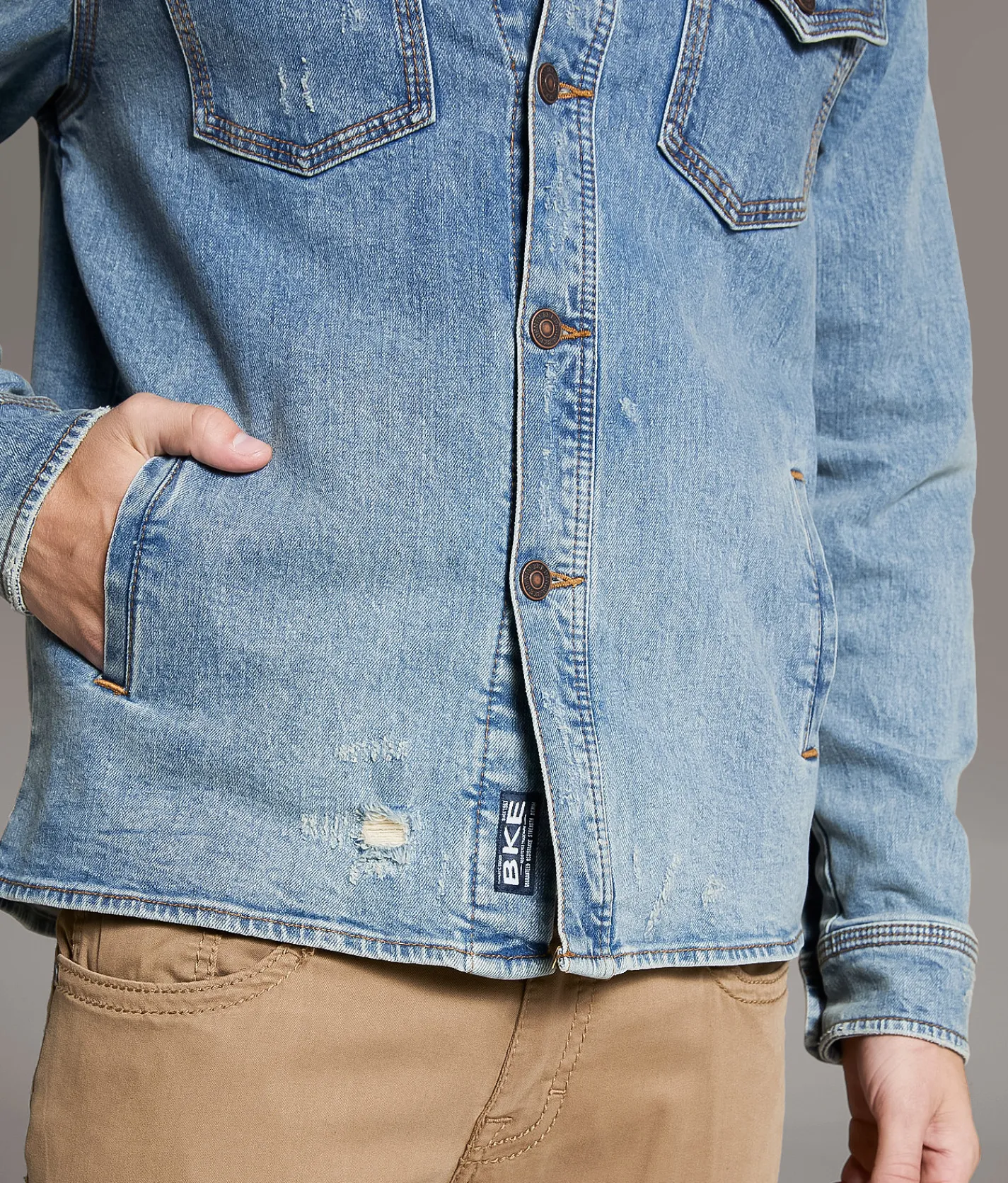 BKE Bradley Denim Stretch Shacket Tate Discount