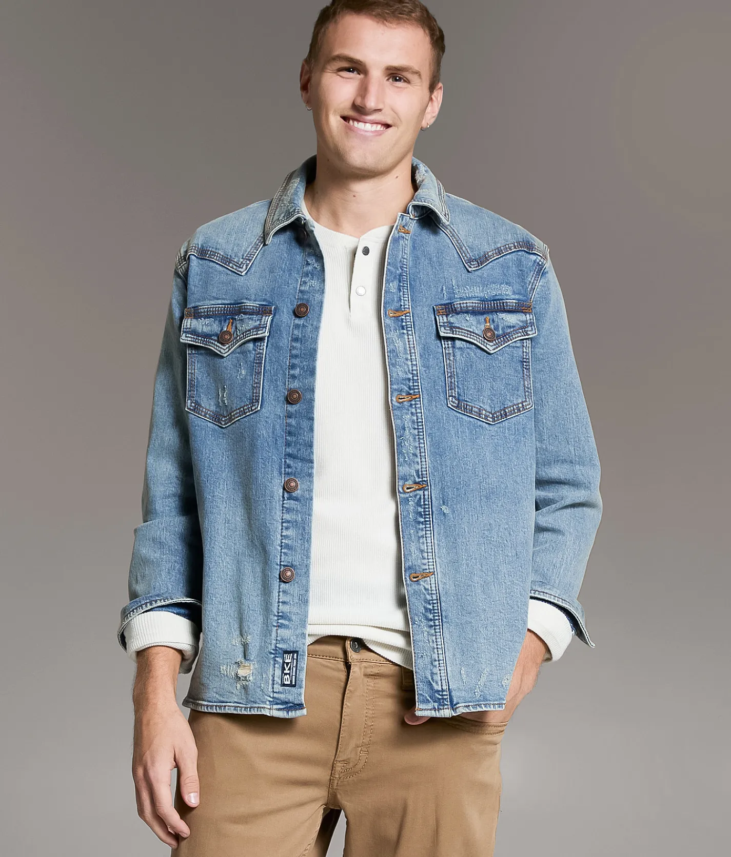 BKE Bradley Denim Stretch Shacket Tate Discount