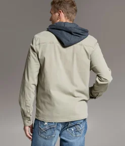 Tops|Coats & Jackets | BKE Bradley Hooded Denim Stretch Shacket Sage