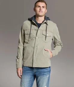 Tops|Coats & Jackets | BKE Bradley Hooded Denim Stretch Shacket Sage