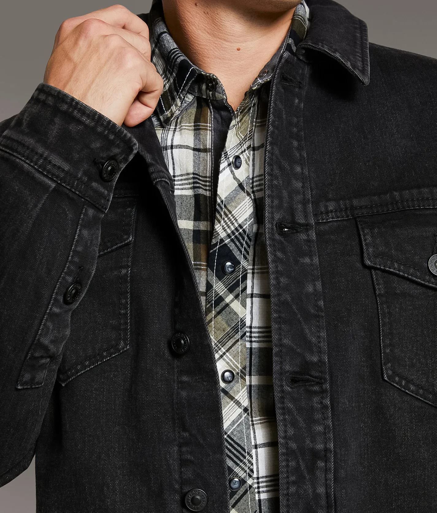 Tops|Coats & Jackets | BKE Bradley Hooded Denim Stretch Shacket Washed Black