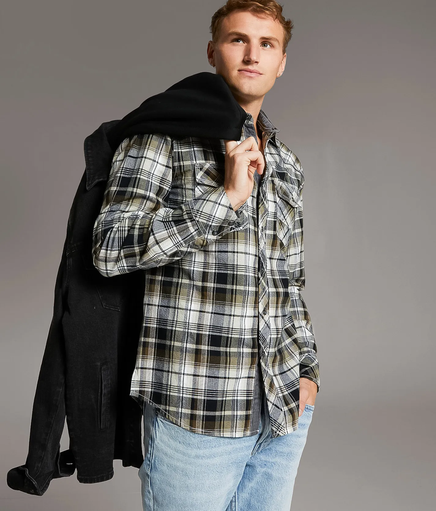 Tops|Coats & Jackets | BKE Bradley Hooded Denim Stretch Shacket Washed Black