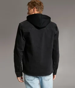 Tops|Coats & Jackets | BKE Bradley Hooded Denim Stretch Shacket Washed Black