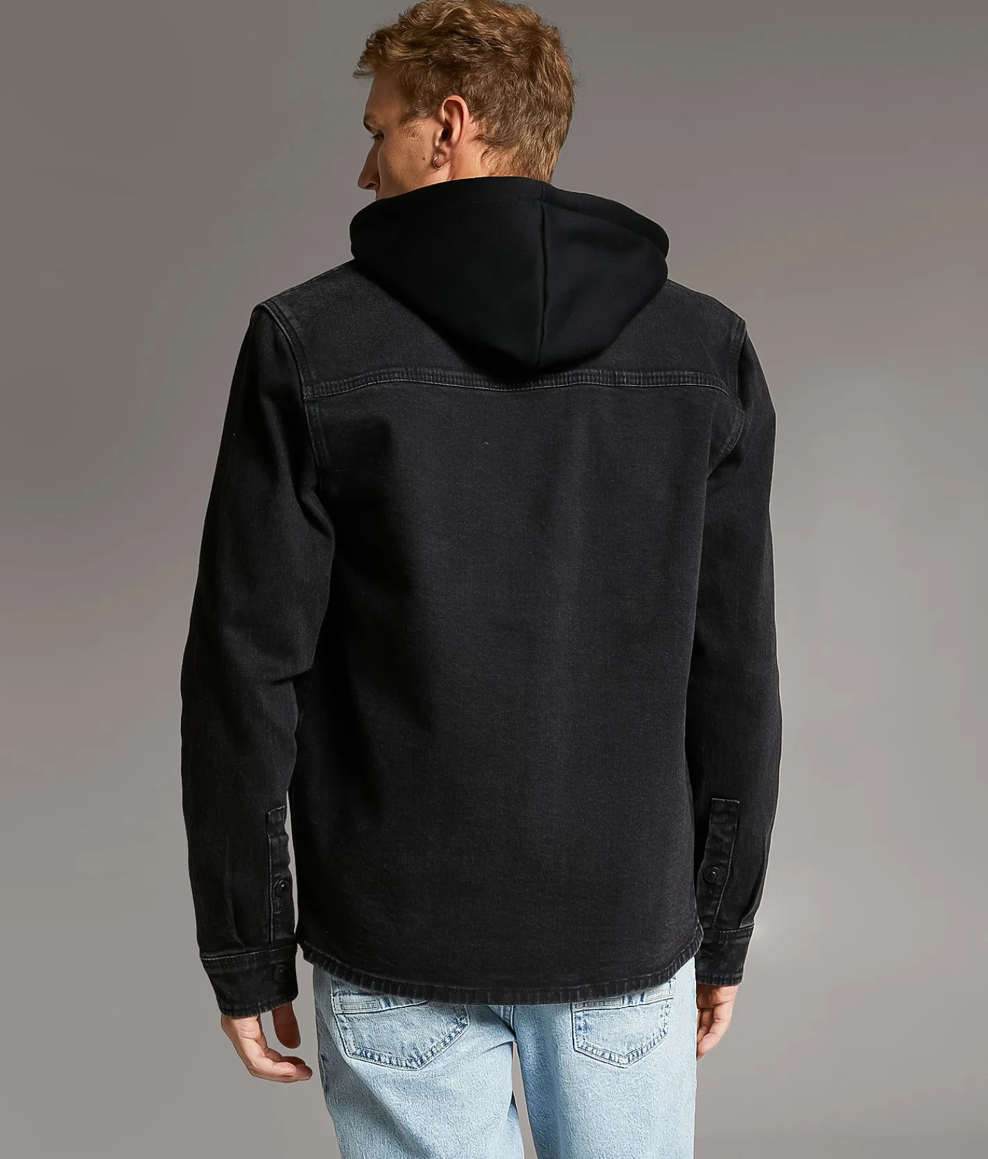 Tops|Coats & Jackets | BKE Bradley Hooded Denim Stretch Shacket Washed Black