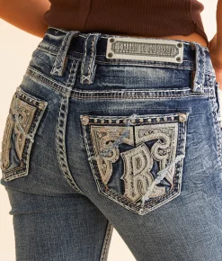 Rock Revival Bridget Mid-Rise Straight Stretch Cuffed Jean Bridget MJ205 Outlet