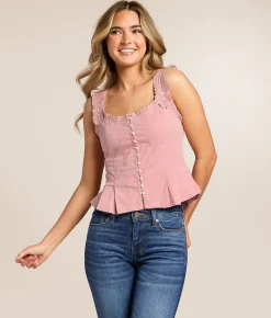 Tops | Free People Bridgette Corset Cropped Tank Top Pink Nectar