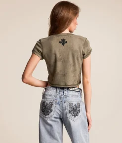 Tops | Affliction Brielle Cropped Thermal Henley Winter Moss