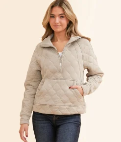 Tops|Activewear | Buckle Black Bristol Quarter Zip Pullover Stone