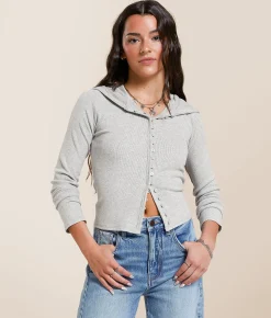 FITZ + EDDI Brushed Knit Hooded Top Heather Grey Clearance