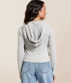 FITZ + EDDI Brushed Knit Hooded Top Heather Grey Clearance