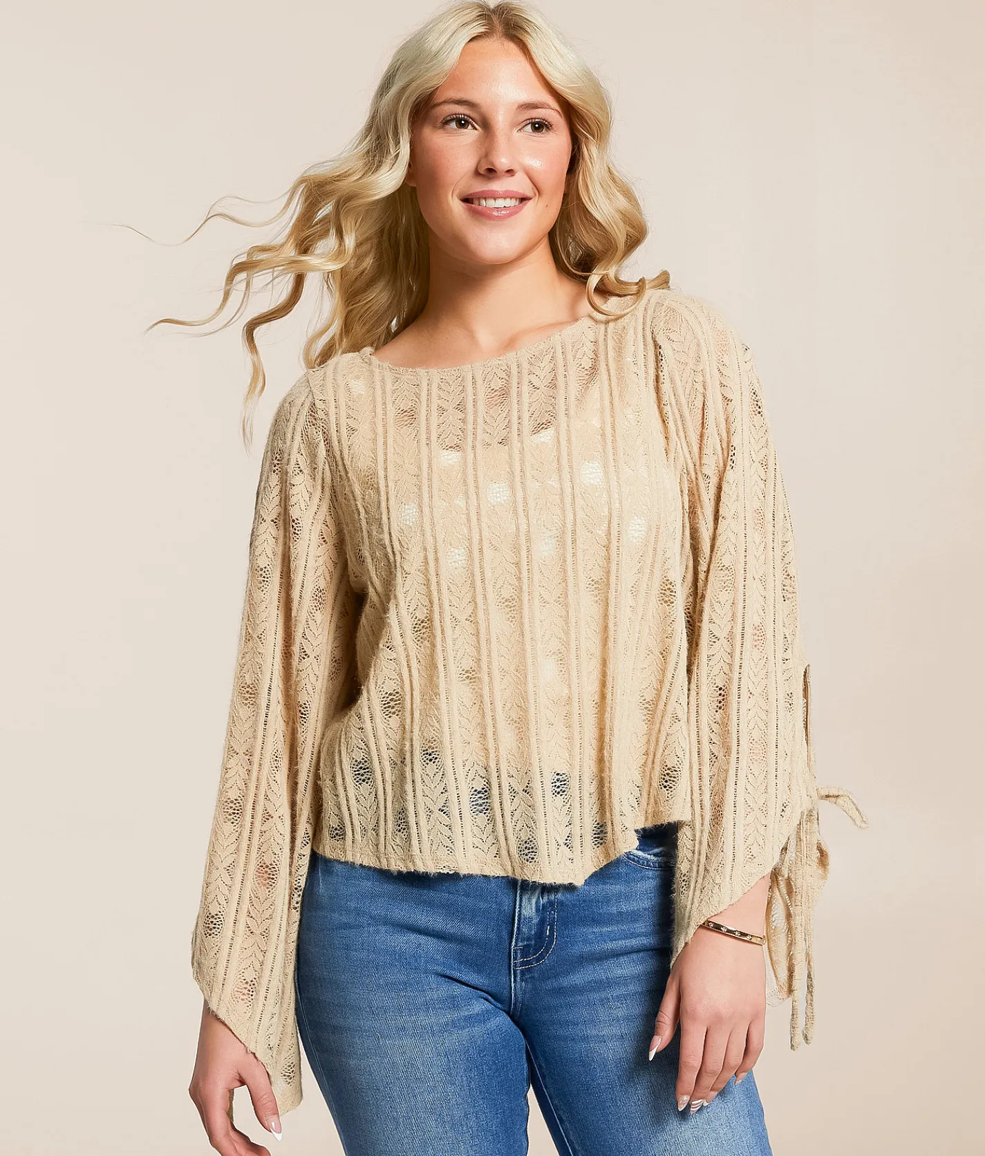 Willow & Root Brushed Lace Hanky Top Sand Sale