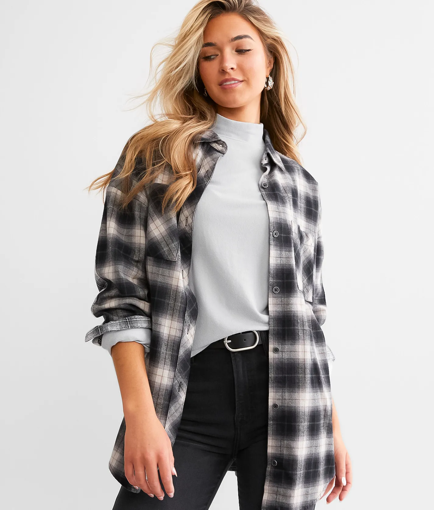 Tops | BKE Brushed Mock Neck Top Grey