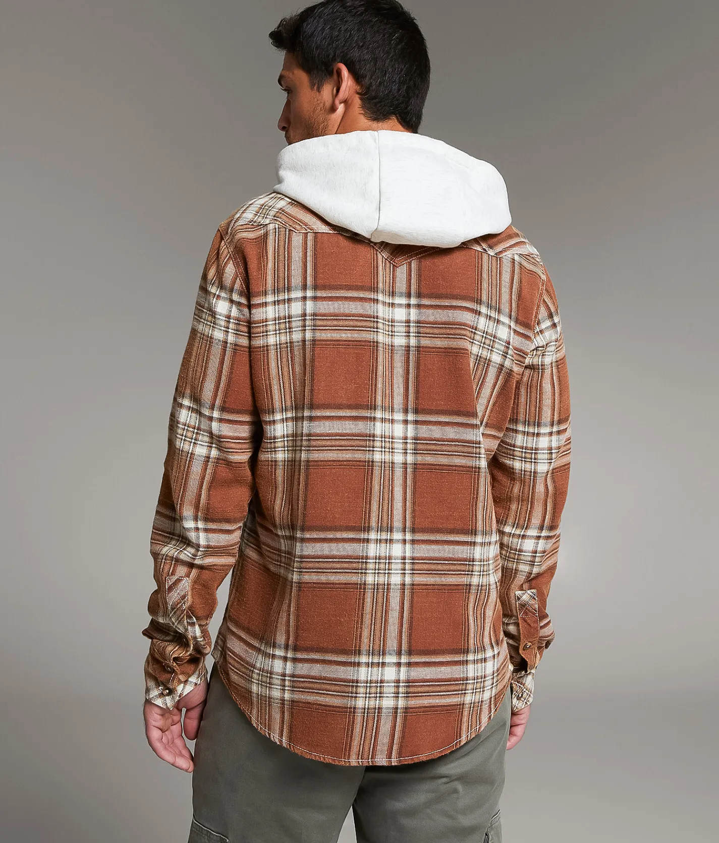 Tops | BKE Vintage Brushed Plaid Athletic Hooded Shirt Rust