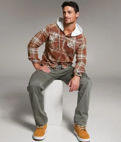 Tops | BKE Vintage Brushed Plaid Athletic Hooded Shirt Rust