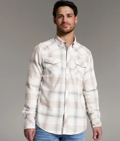 Tops | BKE Vintage Brushed Plaid Athletic Shirt White Taupe