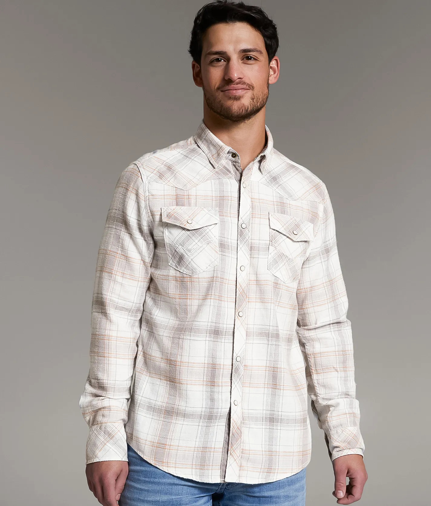 Tops | BKE Vintage Brushed Plaid Athletic Shirt White Taupe