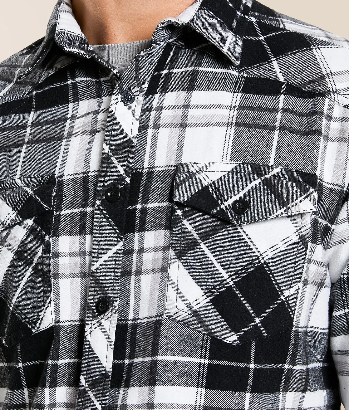 Reclaim Brushed Plaid Athletic Shirt Black White Clearance
