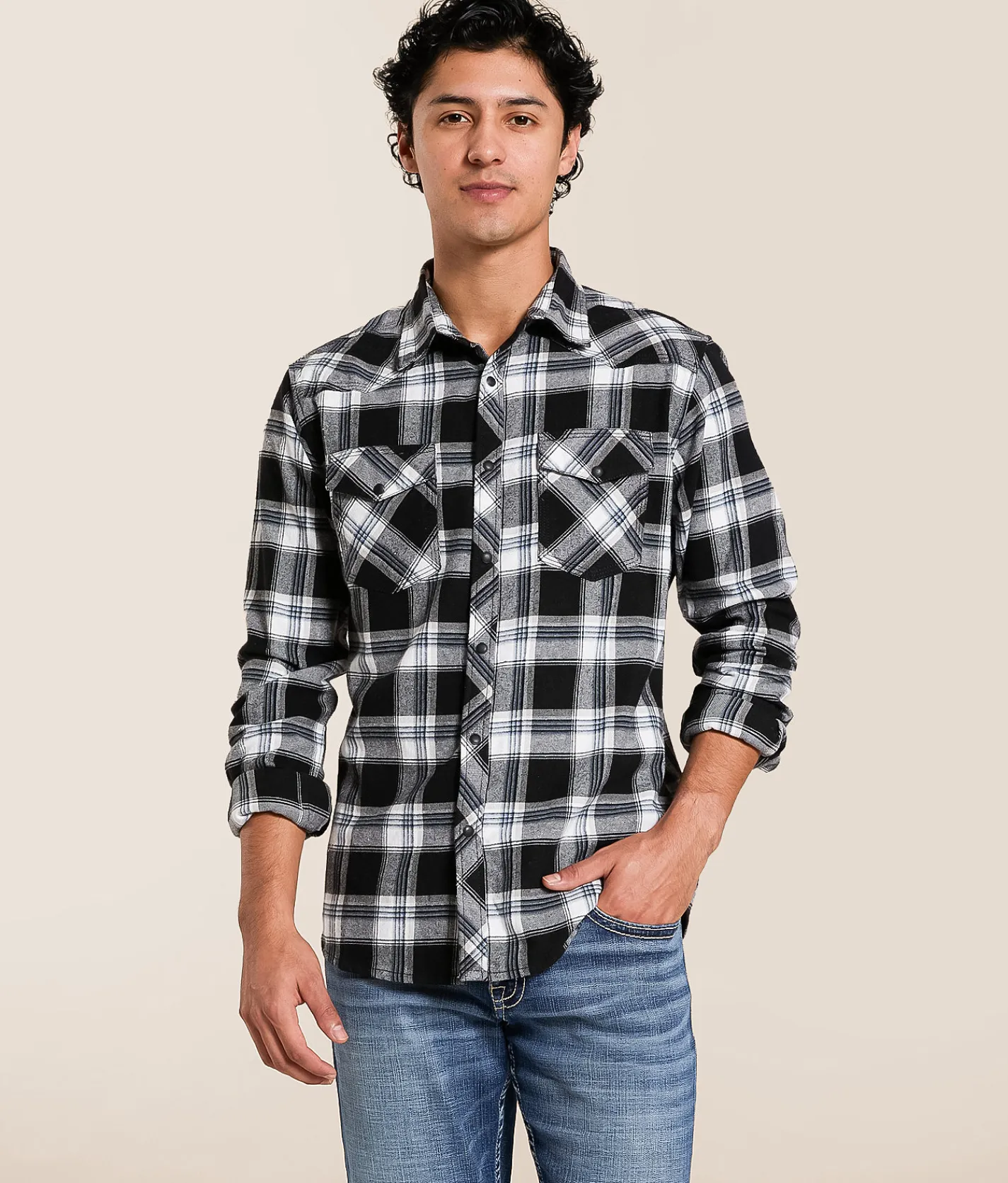 Reclaim Brushed Plaid Athletic Shirt Black Blue Hot
