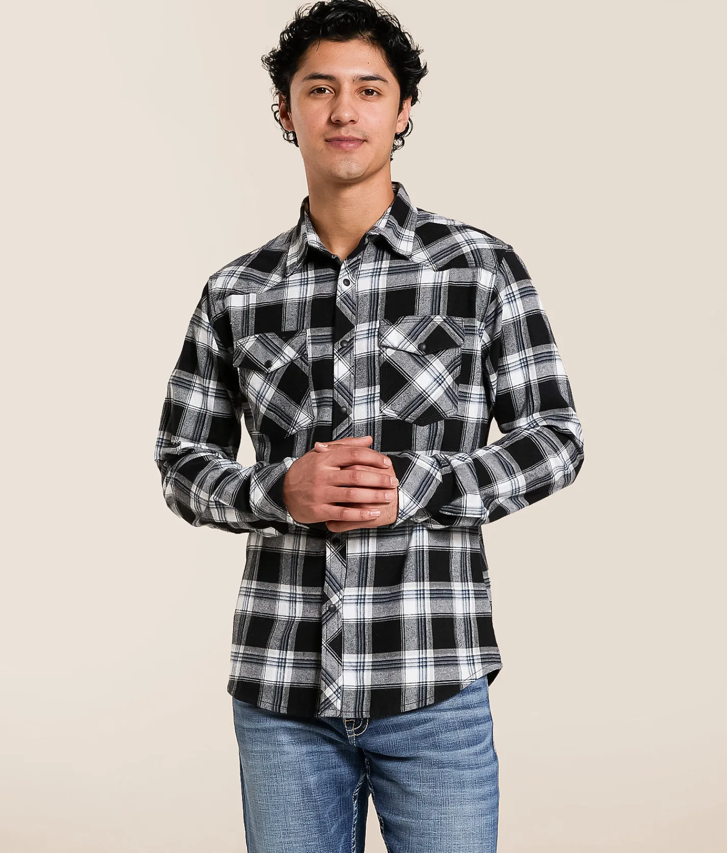 Reclaim Brushed Plaid Athletic Shirt Black Blue Hot