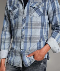 Tops | BKE Brushed Plaid Athletic Shirt Navy White