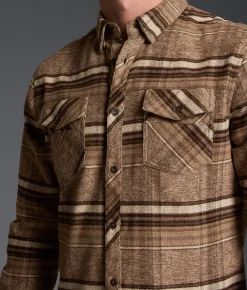 Outpost Makers Brushed Plaid Athletic Stretch Shirt Brown New