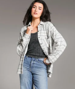 Tops | BKE Brushed Plaid Knit Shirt Grey