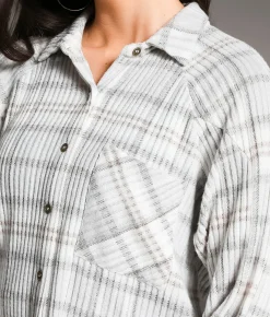 Tops | BKE Brushed Plaid Knit Shirt Grey