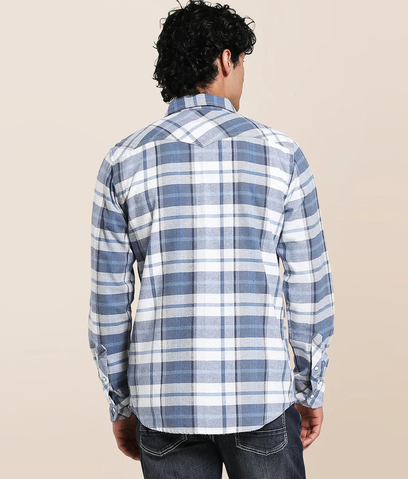 Tops | Reclaim Brushed Plaid Standard Shirt White Blue
