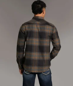 Tops | BKE Brushed Plaid Standard Shirt Black Tobacco